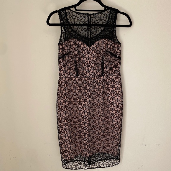 NWT Ann Taylor Nude Underlay Black Overlay Dress - Picture 2 of 5